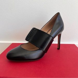Valentino Garavani Black Leather Mary Jane Pump with Red Stiletto Heel